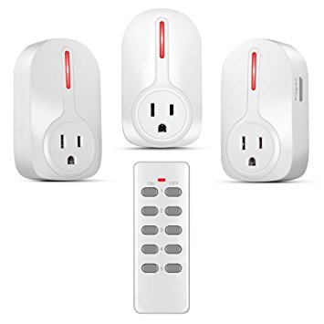 Wireless Outlet Switch with Remote Control - Wirelessly Turn Power On Off Wireless Electrical Outlet Plug for Household Appliances Lamp Light - 3 Pack with 1 Learning Code Remote Control