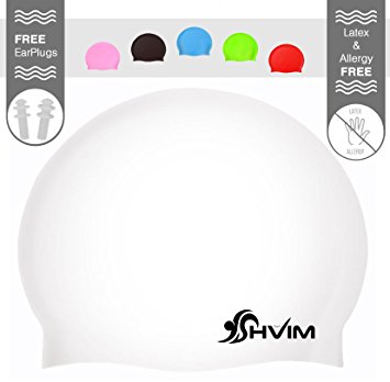 Shvim Silicone Swim Shower Cap - Allergy Free – Comfortable Fit Great for Long Hair and Short Hair - For Adults and Kids - Premium Thick Anti Rip Material - Includes Free Gift a Pair of Ear Plugs