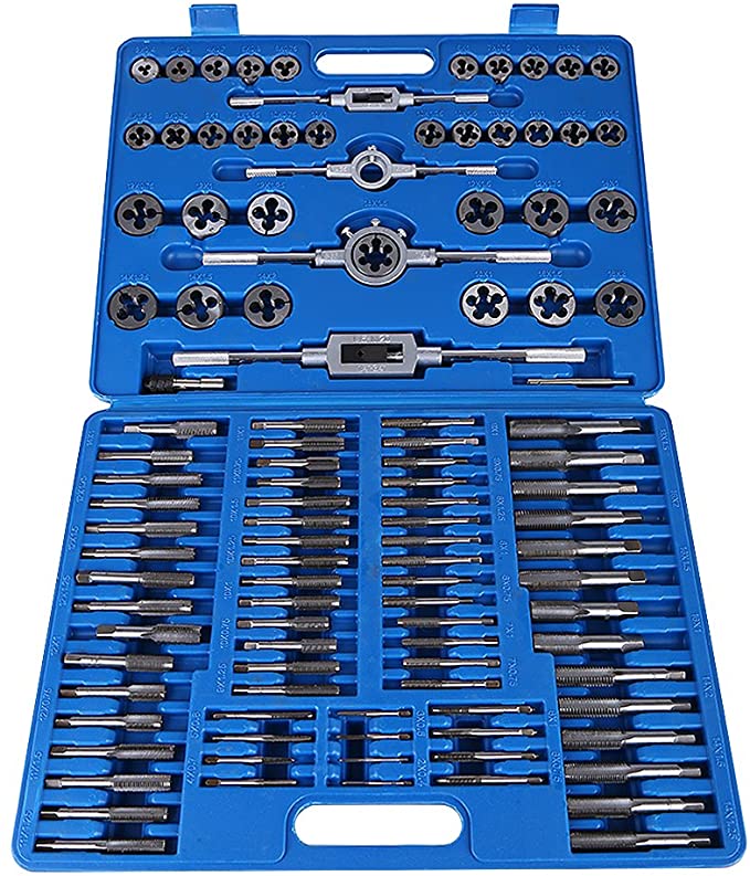 Tap and Die Set, Case with Set of Tools for Threading 110 Pieces, M2-M18 Screw Nut Thread Taps Dies Set with Wrench Handle Heavy Duty Hand Tool Kit