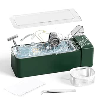 Ultrasonic Cleaner, 20oz Ultrasonic Jewelry Cleaner, Professional Jewelry Cleaner Ultrasonic Machine for Ring, Dentures, Glasses, Makeup Brus, Earrings, Silver, Retainers, Watches (Green）