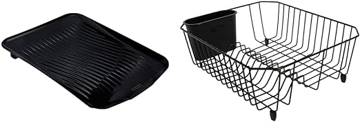 Rubbermaid Universal Drain Board, Black (1855234) & L3-6008-M5-BLA Antimicrobial Small Dish Rack Dish Drainer, Black