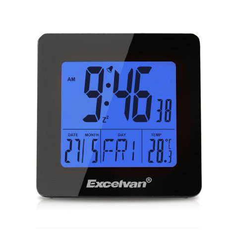 Excelvan LCD 4.3" LCD Alarm Clock (Displays Time, Week, Date, Temperature and Humidity,12/24 Hours Blue Backlight ), 4 Zone