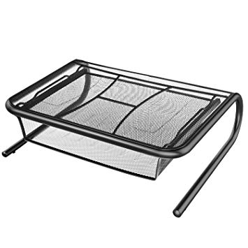 Monitor Stand Riser with Pull Out Storage Drawer - Mesh Metal Printer Holder with Ventilated Surface for Computer, Laptop, Printers - Keeps Your Devices Cool & Prevents Overheating - Premium Computer