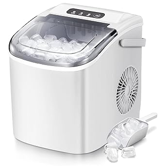 R.W.FLAME Ice Makers Countertop, Portable Ice Maker Machine with Self-Cleaning, 26.5lbs/24Hrs, 6 Mins/9 Pcs Bullet Ice, Ice Scoop and Basket, Handheld Ice Maker for Kitchen/Home/Office/Party,Grey