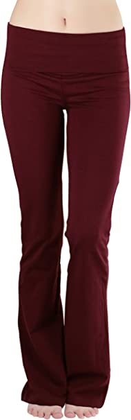 ToBeInStyle Women's Premium Cotton-Blend Fold Over Yoga Flare Pants