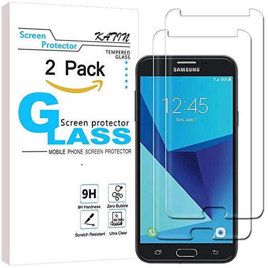 KATIN Galaxy J7 2017 Screen Protector - [2-Pack] For Samsung Galaxy J7 Prime / J7 Perx Tempered Glass 9H Hardness with Lifetime Replacement Warranty