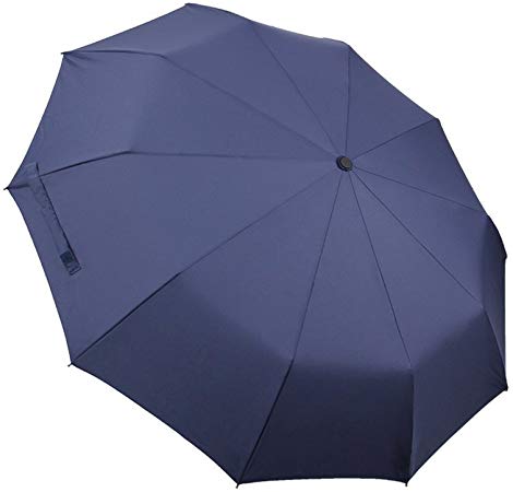 Travel Umbrella 50 MPH Windproof Umbrella 210T Thread-Count Fabric 10 Ribs Reinforced Windproof Frame Auto Open/Close Slip-Proof Handle for Easy Carry Classic Blue