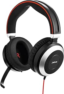 Jabra Evolve 80 UC Stereo Over-Ear Headset - Unified Communications zertifizierte Kopfhörer mit aktivem Noise-Cancelling - USB-C und 3,5 mm Klinke - Schwarz Einheitsgröße