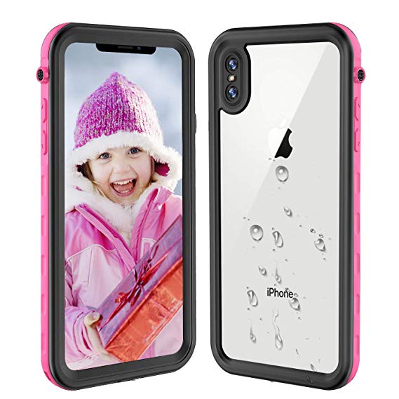 iPhone Xs Max Waterproof Case, iPhone Xs Max Cases Shockproof Underwater Full Body Protective Case for iPhone Xs Max Phone Case with Bulit-in Screen Protector (Pink, 6.5 inch)