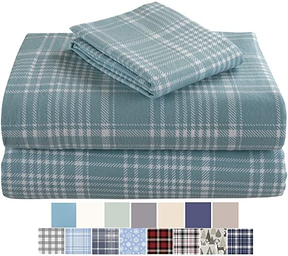 Morgan Home Fashions Cotton Turkish Flannel Sheets 100% Brushed Cotton for Supreme Comfort - Deep Pockets - Warm and Cozy, Great for All Seasons (REO Plaid, King)
