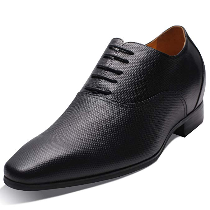 CHAMARIPA Men's Invisible Height Increasing Elevator Shoes-Black Genuine Leather Formal Oxford Dress Shoes - 2.96 Inches Taller