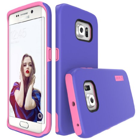 S6 Edge Case Galaxy S6 Edge Case TOTU Heavy Duty Dual Layer Hybrid Bumper Scratch Resistant Defender Carrying Case for Samsung Galaxy S6 Edge Indigo VioletLight Rose