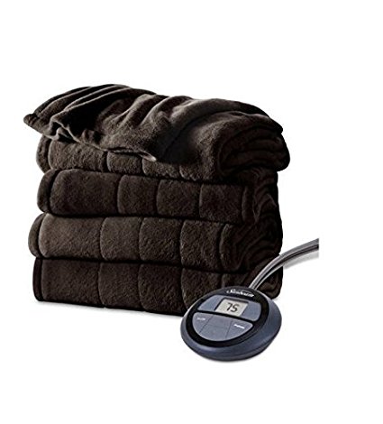 Sunbeam Microplush Heated Blanket with ComfortTech Controller, Queen, Walnut