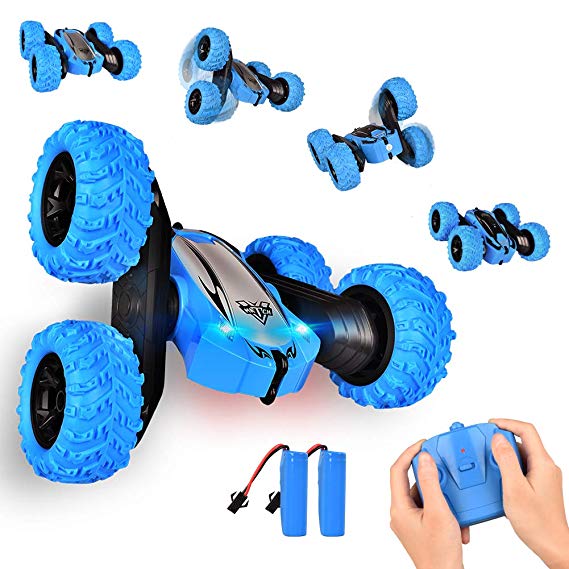 KKONES Remote Control car,2.4GHz Electric Race Stunt Car,Double Sided 360° Rolling Rotating Rotation, LED Headlights RC 4WD High Speed Off Road for 3 4 5 6 7 8-12 Year Old boy Toys