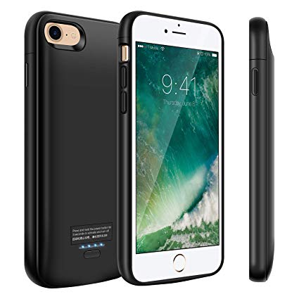 Battery Case for iPhone 8/7, 4000mAh Portable Charger Case, Rechargeable Extended Battery Charging Case for iPhone 8/7(4.7 inch), Compatible with Wire Headphones-Black