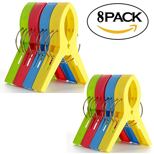 FSLIFE 8 Pack Fashion Color Beach Towel Clips for Beach Chair or Pool Loungers on Your Cruise-jumbo Size-keep our Towel From Blowing Away,clothes Lines Hanger Clamp