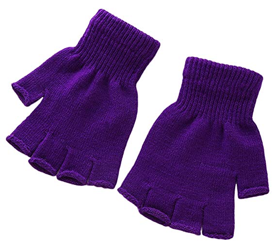 X&F Boys' and Girls' Solid Knitted Half Finger Mittens Typing Gloves, Small