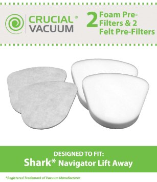 Shark Navigator Lift-Away NV350, NV351, NV352, NV355, NV356, NV356E, NV357 Washable Foam and Felt Pre-Filter Replacement Kit 4PK, Replaces Shark Part# XFF350 & XFF350NZ, Designed & Engineered By Crucial Vacuum