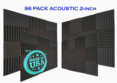 96 PACK Acoustic Wedge Soundproofing Wall Tiles 12 X 12 X 2 inch, Made in USA