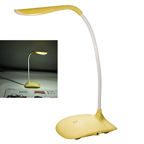 LEDniceker 1.5W Touch Sensor LED Eye Protection Cordless Table Reading Lamp/Desk Light, Rechargeable Lithium Battery USB Charge, 3 Level Adjustable Brightness, Flexible Neck (Yellow)