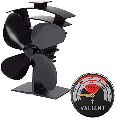 Valiant Premium IV Stove Fan and Magnetic Red Thermometer Pack, FIR627, Black, 199mm