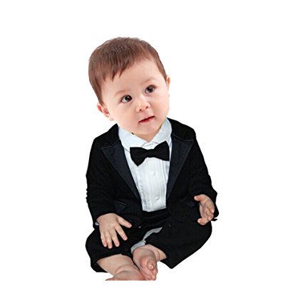 FEESHOW Baby Boy's 2Pcs Gentleman Romper Wedding Formal Tuxedo Suit Outfit Set