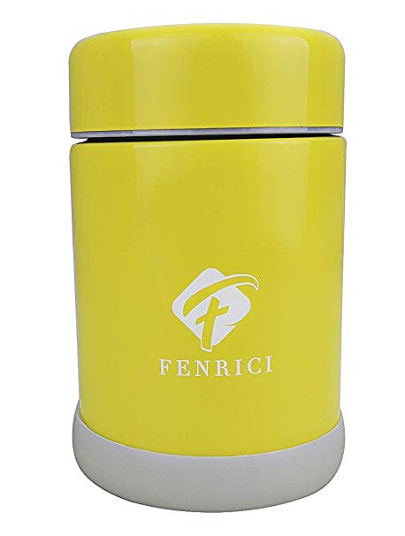 Thermos for Kids By Fenrici [10 oz] | No Plastic Contact With Hot Food | Hot or Cold Food Lunch Container For Kids | BPA-Free, Double-Wall, Durable Stainless Steel Vacuum Insulated Food Jar | Yellow