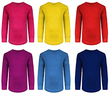Girls/Boys/Toddler 6 Pack Athletic Performance Long Sleeve Undershirt Tops/Base Layer Cotton Stretch Shirts