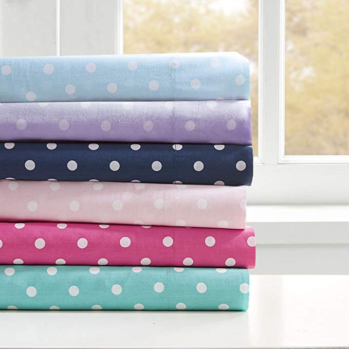 Mi-Zone Polka Dot Printed 100% Cotton Percale Ultra Soft 4 Piece Sheet Set for Girls Bedding, Queen Size, Dark Pink