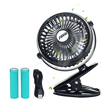 Stroller Fan USB Clip Fan ARW Battery Operated Fan Mini Desktop Fan Portable with Strong Airflow and 2 Rechargeable 18650 Lithium Batteries for Baby Stroller Camping Traveling (Black)