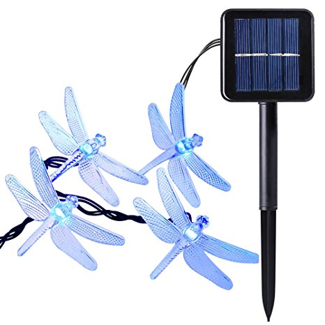 Qedertek Dragonfly Solar String Lights, 20ft 30 LED Waterproof Fairy Decoration Lighting for Indoor/Outdoor Home, Patio, Lawn, Garden, Party, Wedding, Seasonal Holiday, and Christmas (blue)