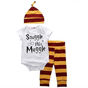 Baby Boys Girls Snuggle this Muggle Short Sleeve Bodysuit and Striped Pants Outfit with Hat