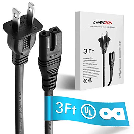 [UL Listed] Chanzon 3Ft Polarized 7A AC Power Cord Compatible with Vizio E-M-Series HDTV,Sharp,Smart LED TV,Sony PS1 PS2 (2 Prong NEMA-1-15P to IEC320-C7 Plug) Universal Replacement Wall Cable