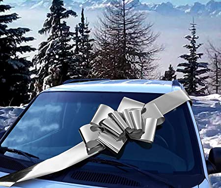 Big Metallic Silver Car Bow - 25" Wide, Large Ribbon Gift Decoration, Fully Assembled, Christmas, Birthday, Fundraiser, Boxing Day, Anniversary