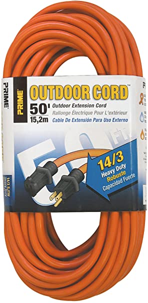 Prime EC501730 50-Foot 14/3 SJTW Heavy Duty Outdoor Extension Cord, Orange