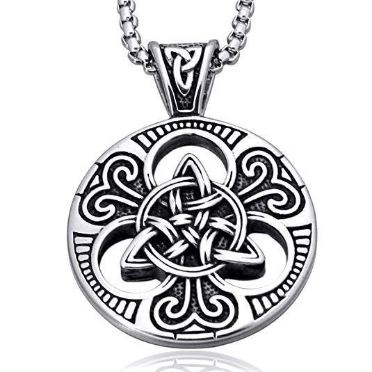 enhong Celtic Knot Necklace for Men,Stainless Steel Magic Double Side Solid Heavy Pendant with Chain