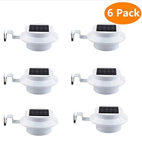 [6 Pack]HKYH Solar Fence Light With Bracket White 3 LED Solar Gutter Lights 2nd Generation Night Utility Security Light for Indoor Outdoor Permanent or Portable for House, Fence, Garden, Shed, Stairs