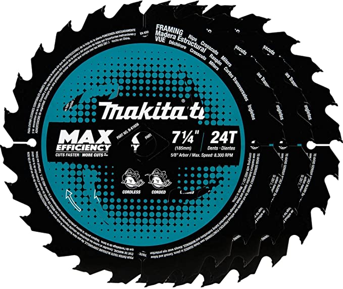 Makita B-61656-3 7-1/4" 24T Carbide-Tipped Max Efficiency Circular Saw Blade, Framing, 3/pk