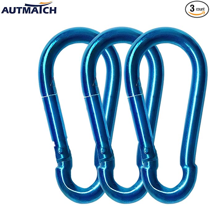 AUTMATCH 3" Metal Steel Spring Snap Hook Carabiner Link Buckle Pack Grade Heavy Duty Quick Link for Camping Fishing Hiking Traveling Pack of 3 and Silver or Black