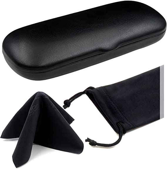 MyEyeglassCase Small Glasses case | Men’s Hard Eyeglass case with Pouch & Cloth | Slim Reading case