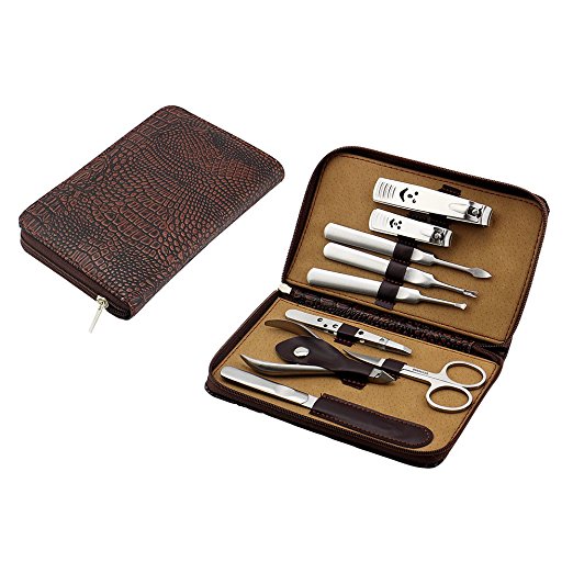 New Men Manicure Grooming Set Case 9 in 1 Nail Clipper Leather Kit Elegant Tools