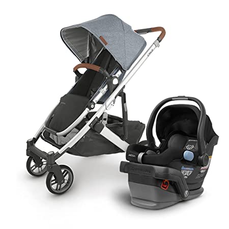 UPPAbaby Cruz V2 Stroller - Gregory (Blue Marl/Silver/Saddle Leather)   Mesa Infant Car Seat - Jake (Black)