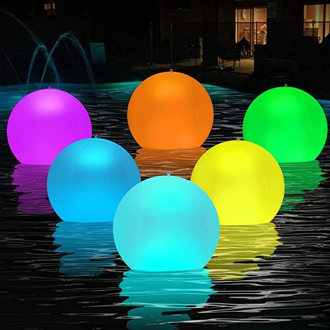HueLiv Pool Lights, Solar Floating Balloon Lights 14" 2PCS Outdoor Color Changing Inflatable LED Lights Waterproof with Remote Control for Swimming Pool Garden Patio Lawn Wedding Party Decorations
