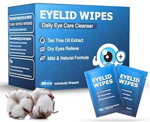 30PCS Eyelid & Lash Wipes for Itchy & Dry Eyes, Tea Tree Oil Eyelid Wipes for Styes & Blepharitis, Daily Eye Cleansing Wipes, Hypoallergenic & Soothing For Sensitive Eyes, Stay Hydrated Lid Wipes