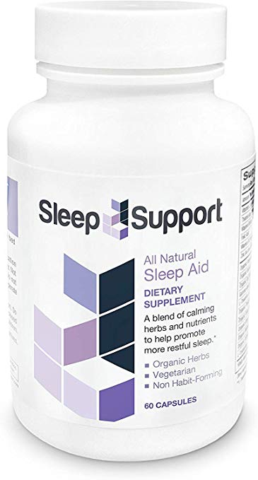 SleepSupport All Natural Sleep Aid - Promotes Calming and Relaxation - Organic Ashwagandha, Hops, Passion Flower, Valerian Root, Magnesium, Melatonin, Glycine, L-Theanine, L-Tryptophan - 60 Capsules
