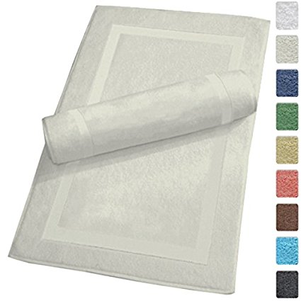 Luxury Hotel and Spa 100% Turkish Cotton Banded Panel Bath Mat Set 900gsm! 20"x34" (Ivory, 2 Pack)
