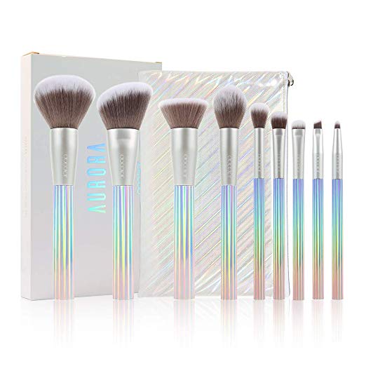 Docolor Makeup Brushes 9 Piece AURORA Makeup Brushes Set Premium Synthetic Kabuki Foundation Blending Face Powder Mineral Eyeshadow Make Up Brushes Set