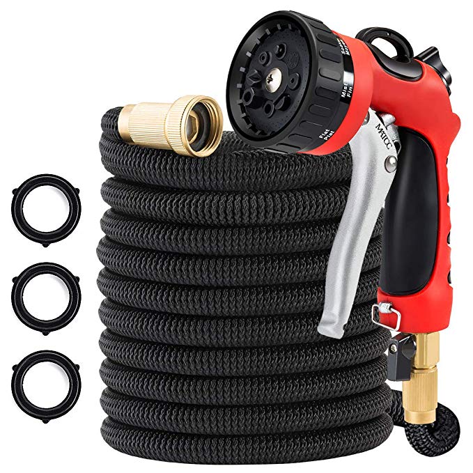 MATCC Garden Hose 50 Feet All New Expandable Water Hose with 3/4'' Solid Brass Connectors and 8 Pattern Sprayer and High Pressure, Expanding Garden Hose