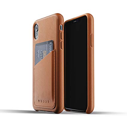 Mujjo Full Leather Wallet Case Compatible with iPhone XR | Real Leather with Natural Aging Effect, 2-3 Card Pocket, 1MM Protective Screen Bezel, Japanese Suede Lining (Tan)