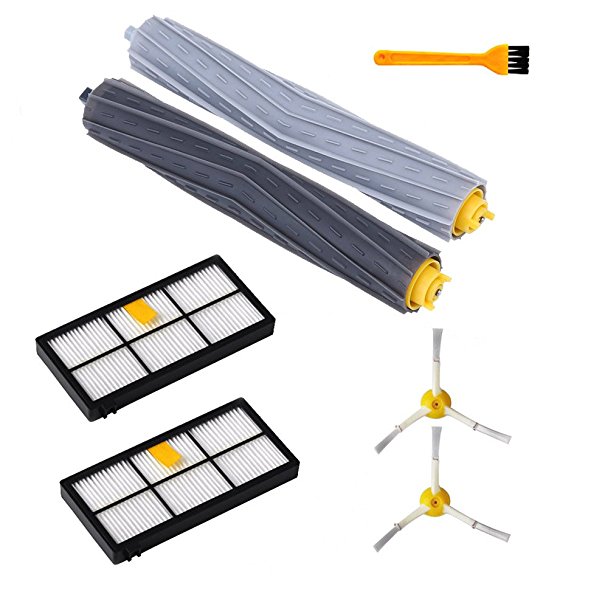 7 PCS Accessories for iRobot Roomba 800 & 900 Series Vacuum Cleaner Replenishment Part Kit - Includes 1 Pair Debris Rollers , 2 Filters, 2 Side Brushes, and 1 Free Cleaning Brush by DoubleSun